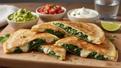 O masă delicioasă gata în 10 minute: o quesadilla suculentă cu usturoi și spanac